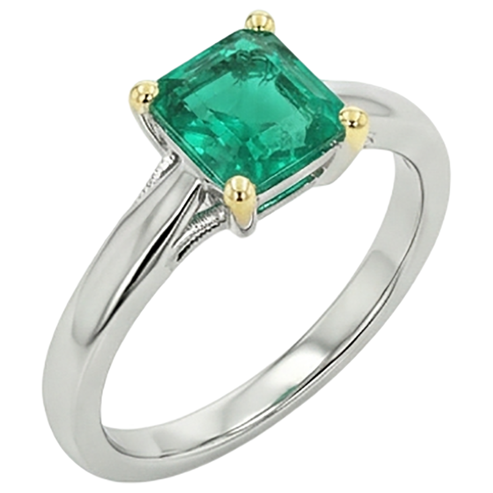 Smeraldo Colombiano Anello Pietra Colorata 3 carati Oro Bicolore 14K – vista frontale