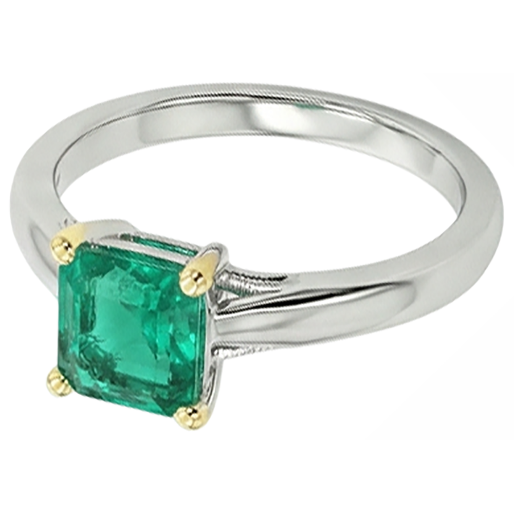 Taglio a Gradini Smeraldo Colombiano anello in Oro Bicolore 14K – vista laterale