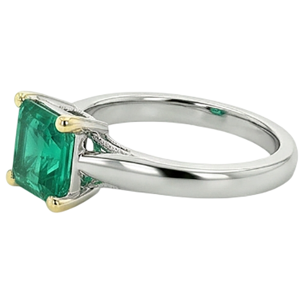 Smeraldo Colombiano Anello Pietra Colorata 3 carati Oro Bicolore 14K – vista profilo