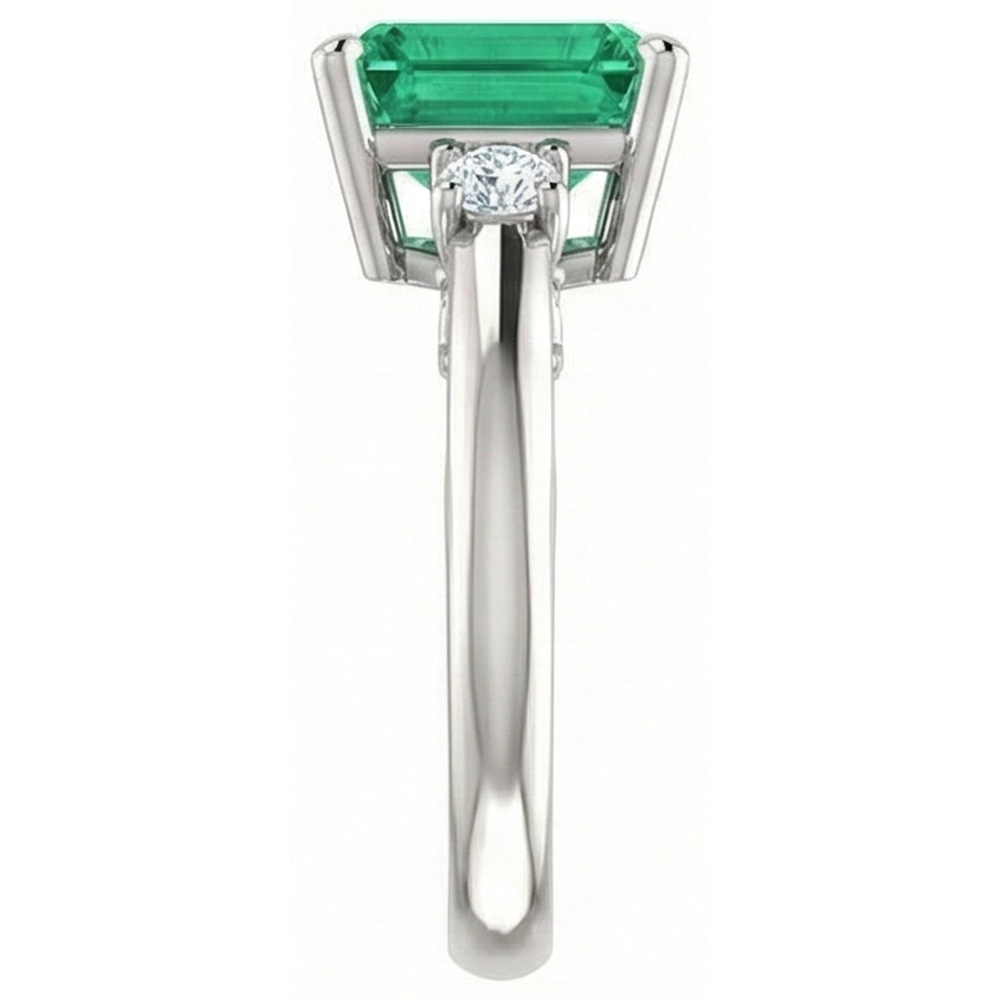 3 Pietre 15,50 Ct. Anello Verde Smeraldo Con Diamanti Naturali Autentici ( non creati in laboratorio ) Set Prong WG 14K