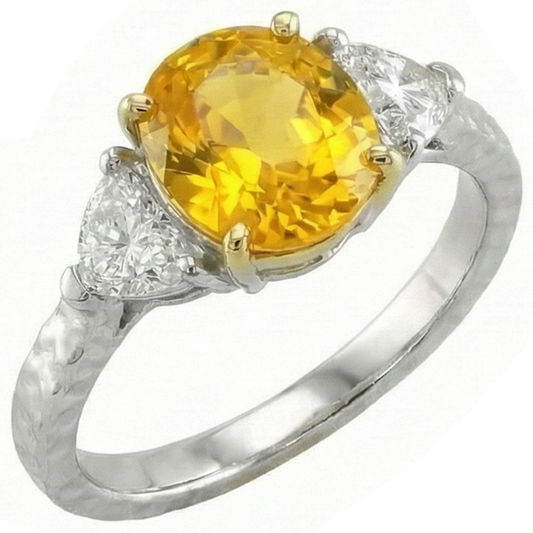 3 Pietre 4.50 Ct. Anello Ovale Zaffiro Giallo E Diamanti Oro Bianco