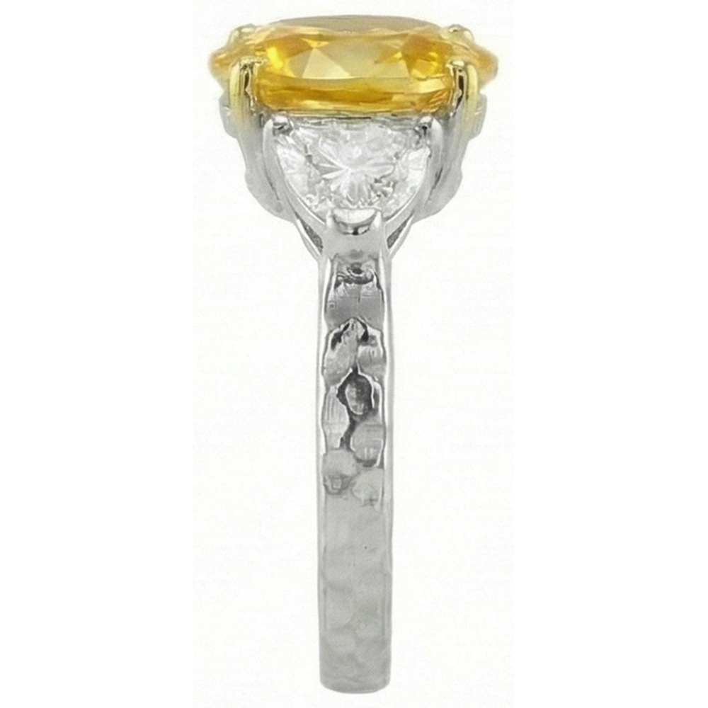 3 Pietre 4.50 Ct. Anello Ovale Zaffiro Giallo E Diamanti Oro Bianco