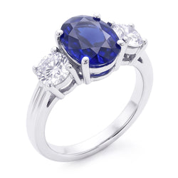 3 Pietre Anello Anniversario Con Zaffiro E Diamanti Naturali Autentici ( non creati in laboratorio ) Oro Bianco 14K