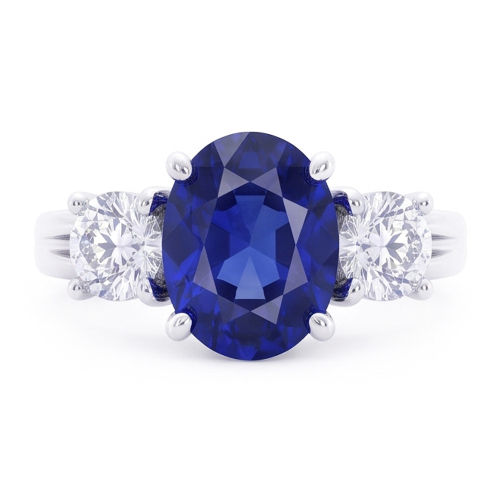 3 Pietre Anello Anniversario Con Zaffiro E Diamanti Naturali Autentici ( non creati in laboratorio ) Oro Bianco 14K