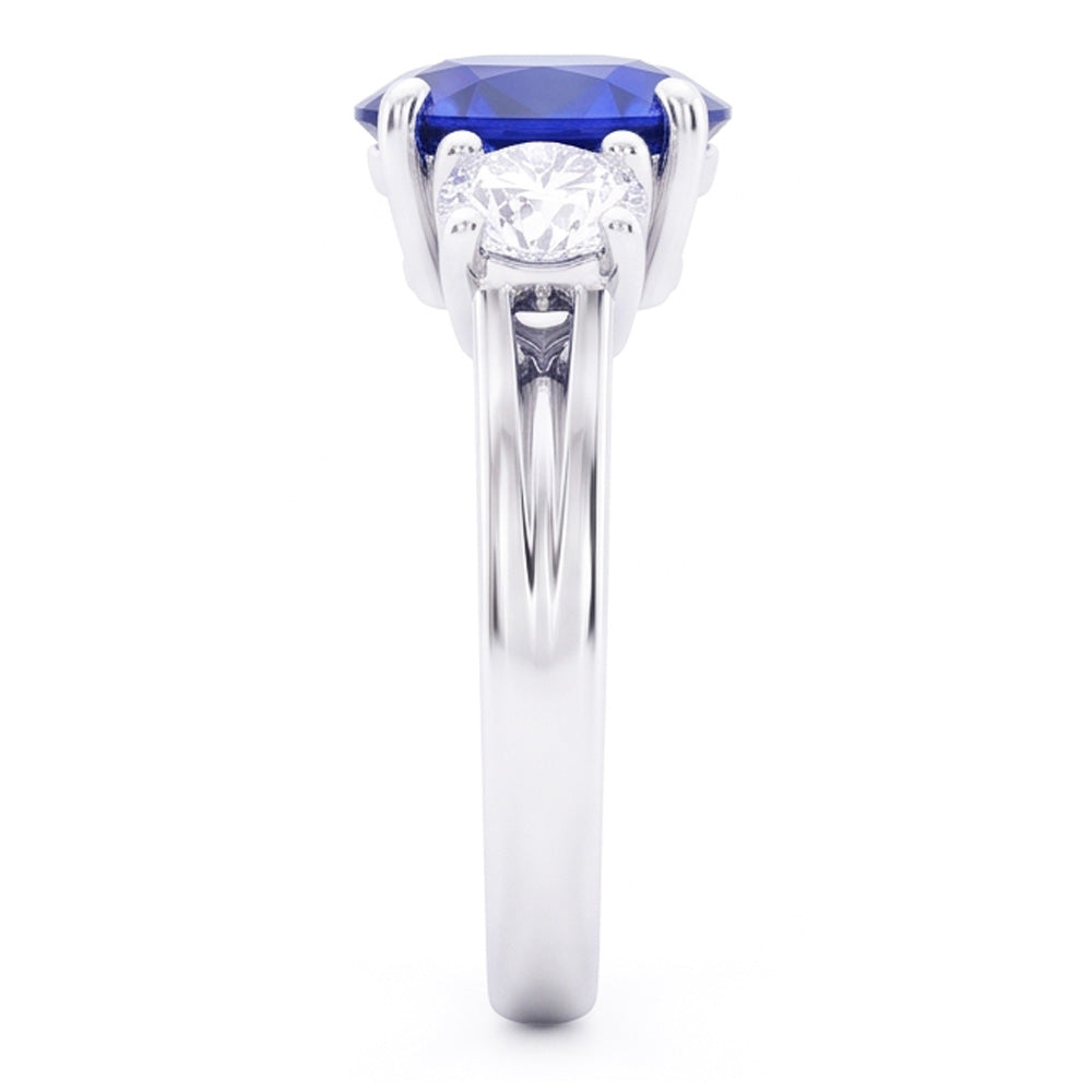 3 Pietre Anello Anniversario Con Zaffiro E Diamanti Naturali Autentici ( non creati in laboratorio ) Oro Bianco 14K