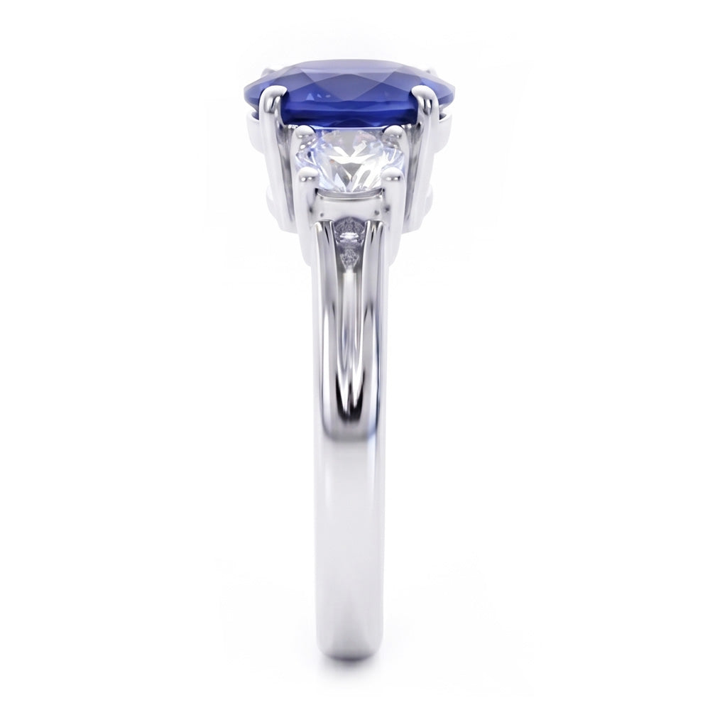3 Pietre Anello Anniversario Con Zaffiro E Diamanti Naturali Autentici ( non creati in laboratorio ) Oro Bianco 14K