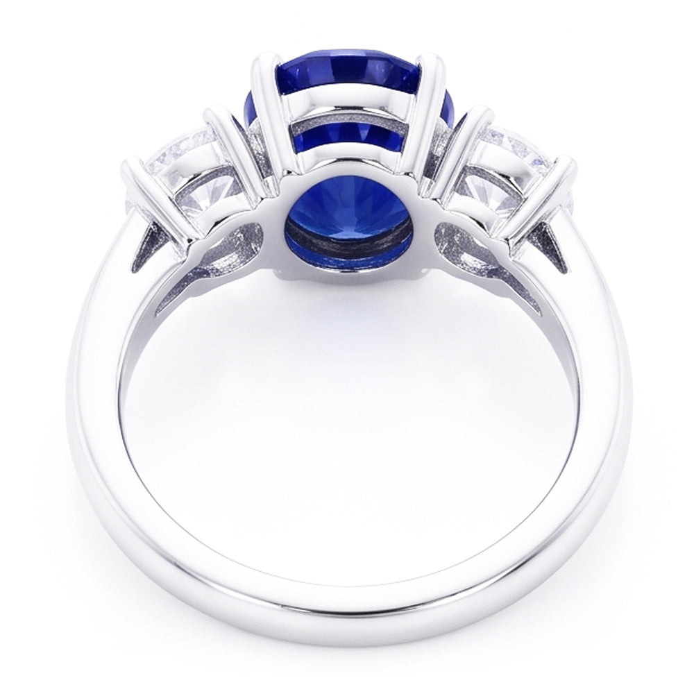3 Pietre Anello Anniversario Con Zaffiro E Diamanti Naturali Autentici ( non creati in laboratorio ) Oro Bianco 14K