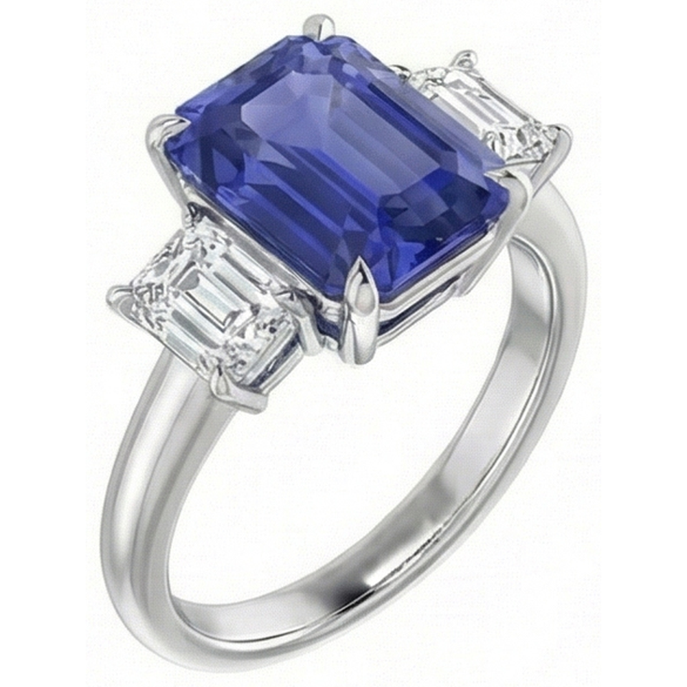 3 Pietre Blu Zaffiro Anello