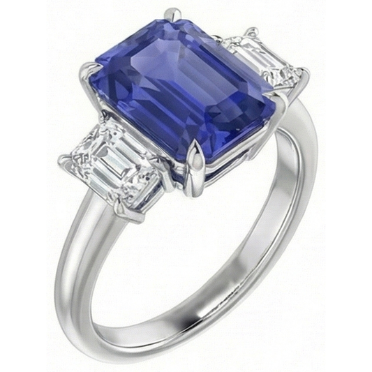 3 Pietre Blu Zaffiro Anello