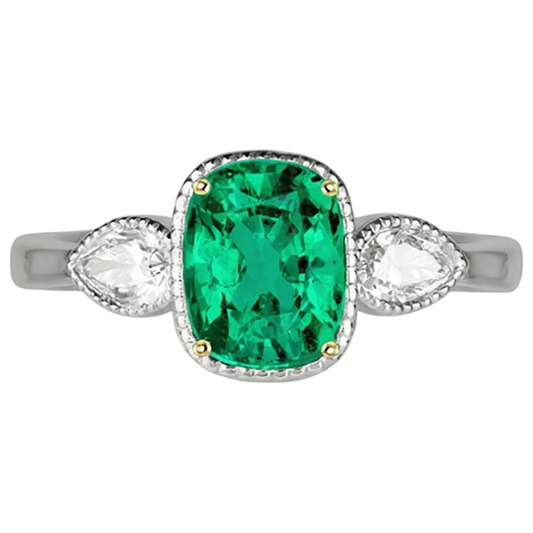 Cuscino Smeraldo Fine anello in Oro 14 Carati Bicolore – vista frontale