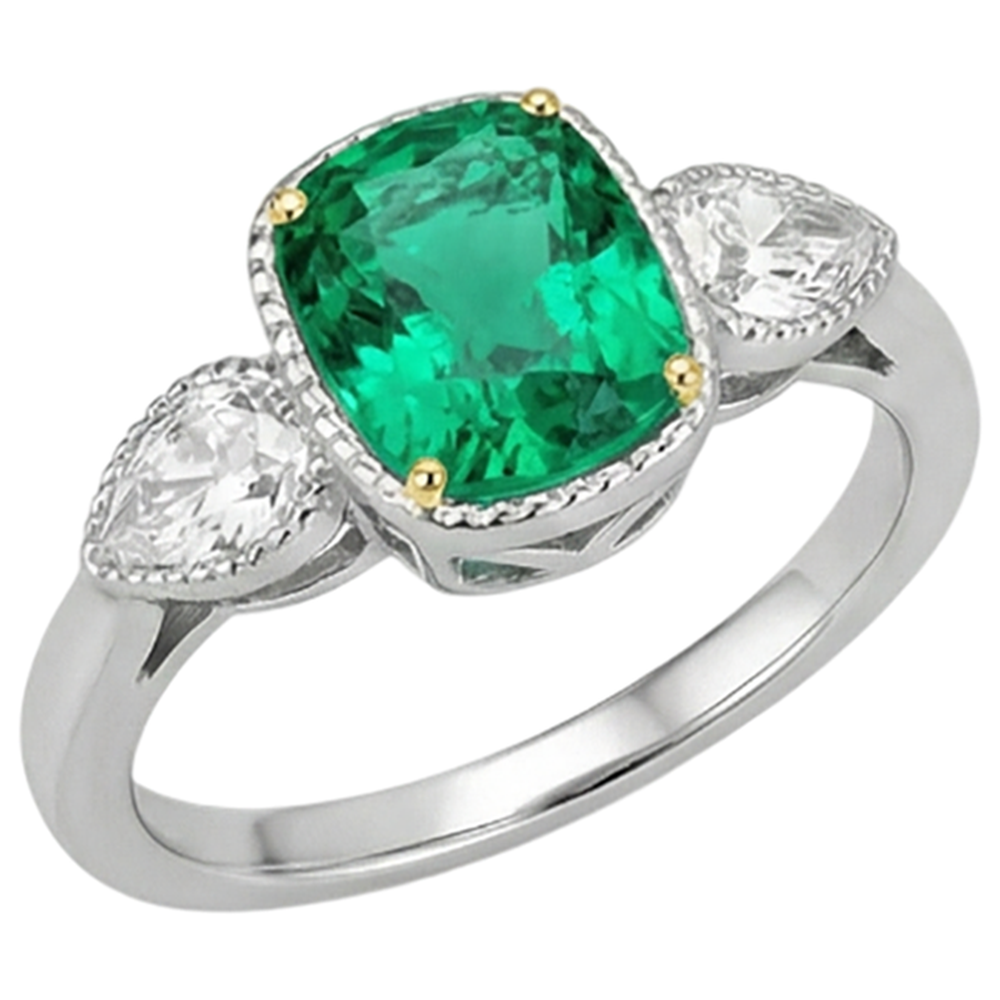 Smeraldo Fine Cuscino Anello con Pietra Preziosa in Oro 14 Carati Bicolore – vista laterale