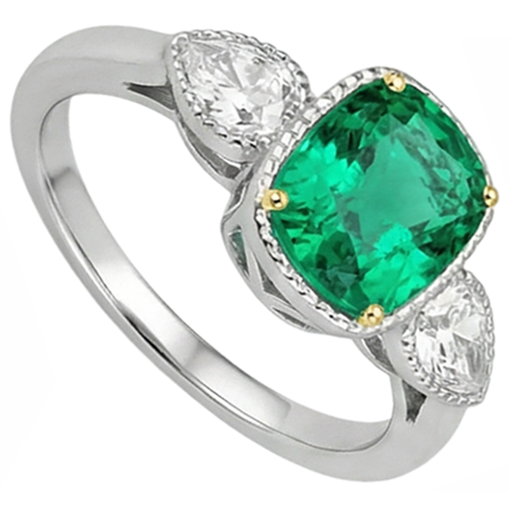 Anello con Pietra Preziosa Oro 14 Carati Bicolore con Smeraldo Fine – vista profilo