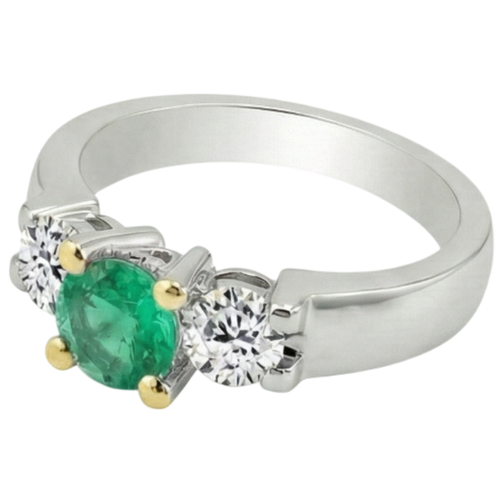 Anello Pietra Colorata Oro Bicolore 14K con Smeraldo Colombiano – vista angolare