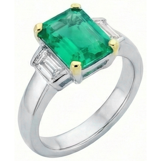 Anello Pietra Colorata Oro Bicolore 14K con Smeraldo Colombiano – vista frontale
