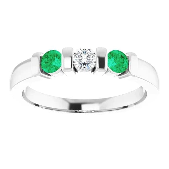 3 anello di pietra rotondo diamante smeraldo 0.90 carati 