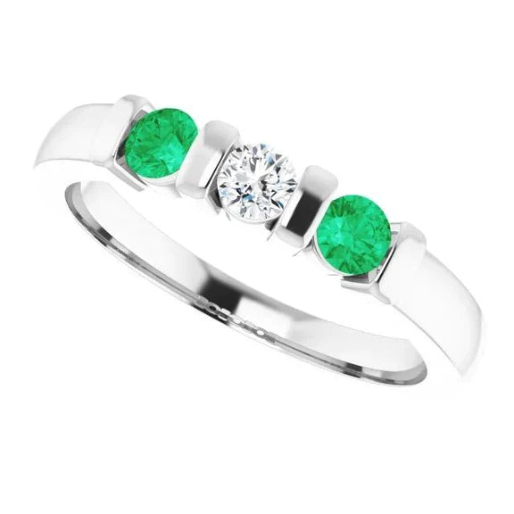 3 anello di pietra rotondo diamante smeraldo bar