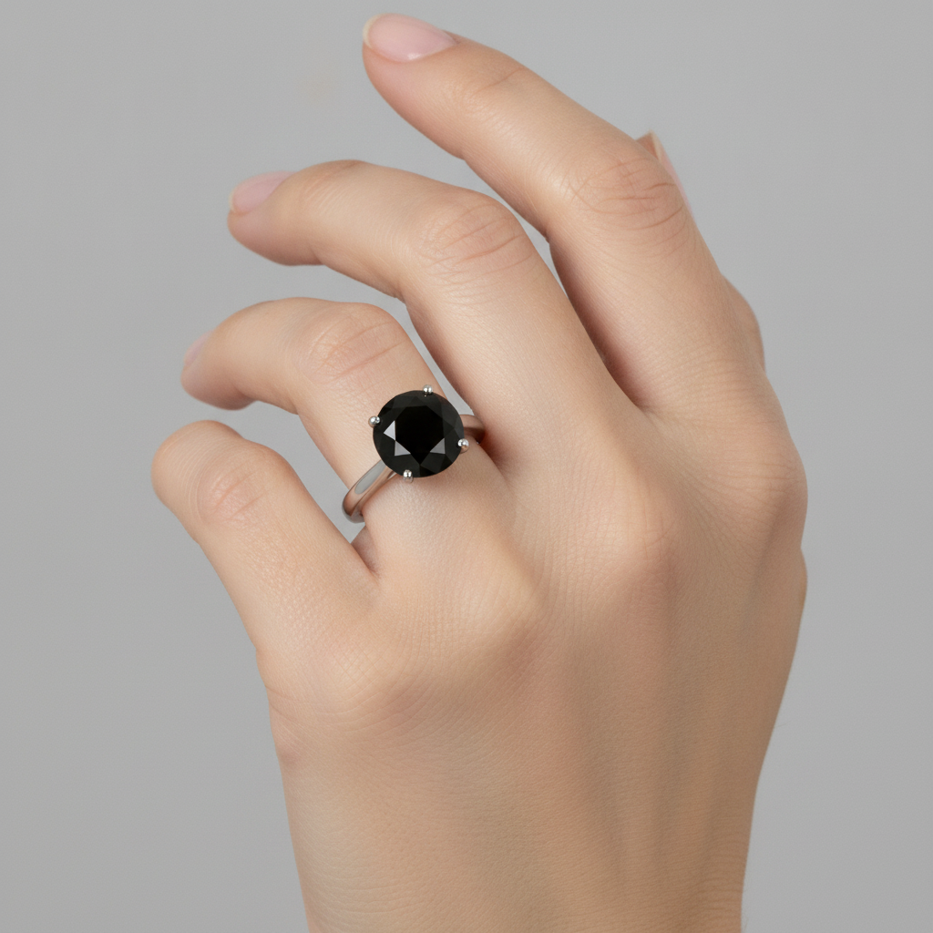 Anello nuziale solitario a cattedrale con diamante nero autentico rotondo da 3,5 carati in Oro Bianco 14K