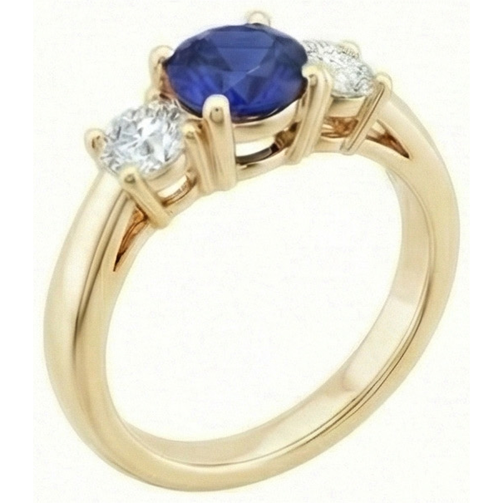 3 carati rotondo diamante zaffiro anello 3 pietre con gambo conico in oro giallo