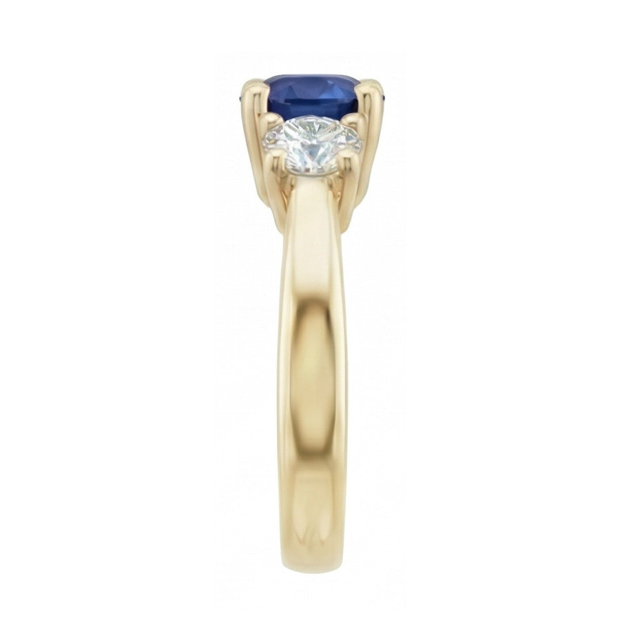 3 carati rotondo diamante zaffiro anello 3 pietre con gambo conico in oro giallo