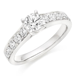 Brillante Anello Solitario con Accenti – Oro Bianco 14K 3 carati