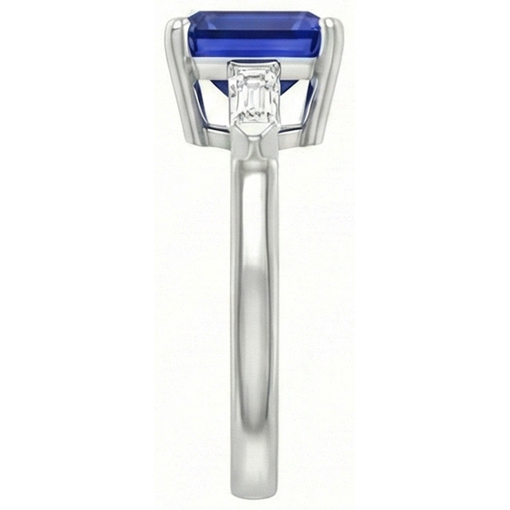 3 pietre baguette anello di diamanti Asscher Ceylon blu zaffiro 4 carati
