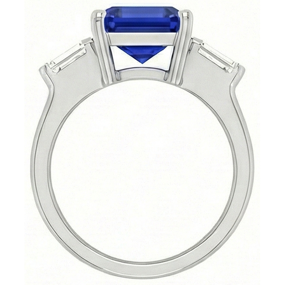 3 pietre baguette anello di diamanti Asscher Ceylon blu zaffiro 4 carati