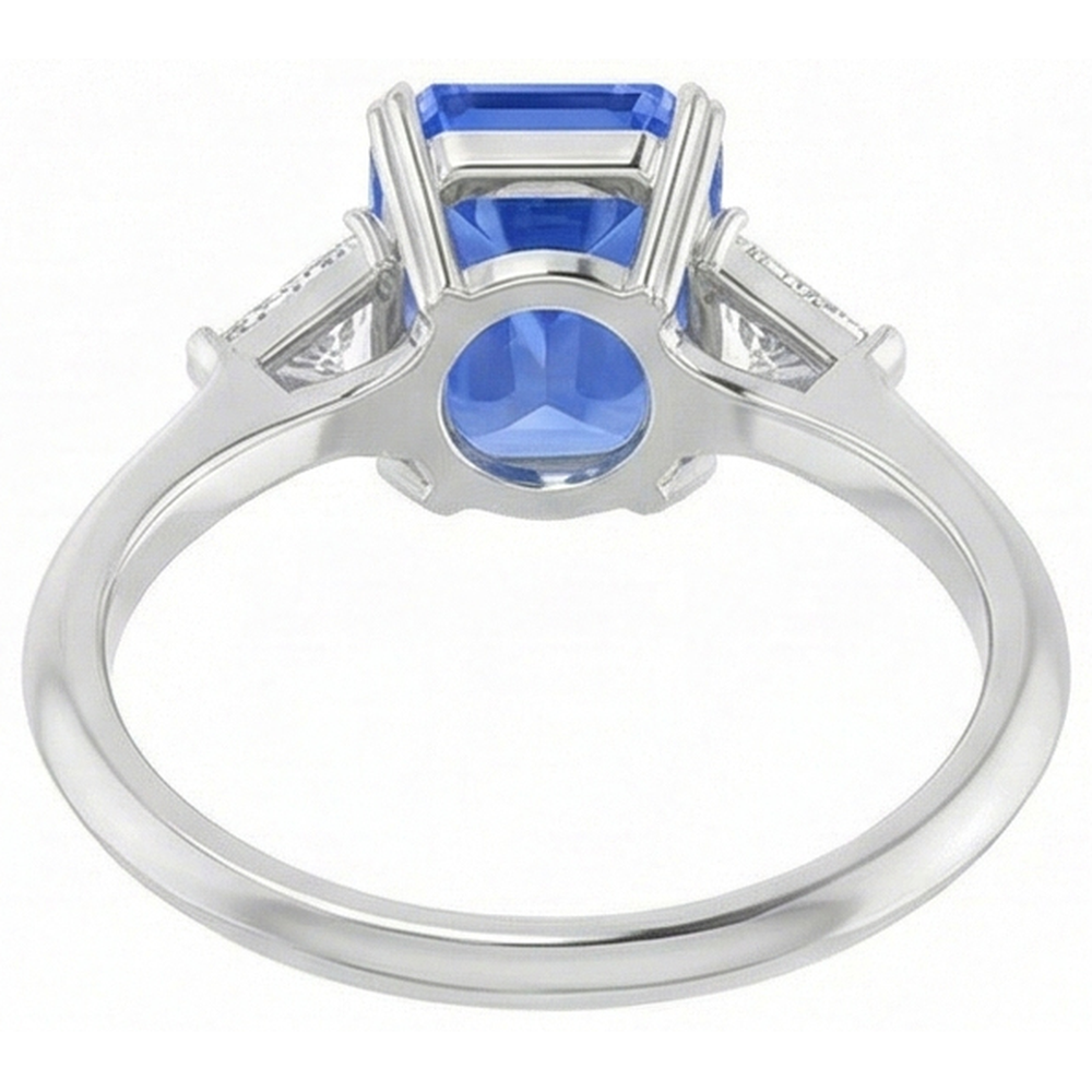 3 pietre blu zaffiro anello gioielli piccoli trilioni di diamanti 2.75 carati