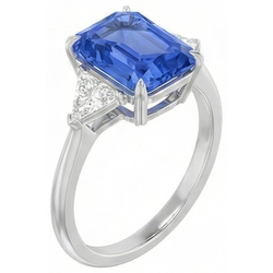 3 pietre blu zaffiro anello gioielli piccoli trilioni di diamanti 2.75 carati