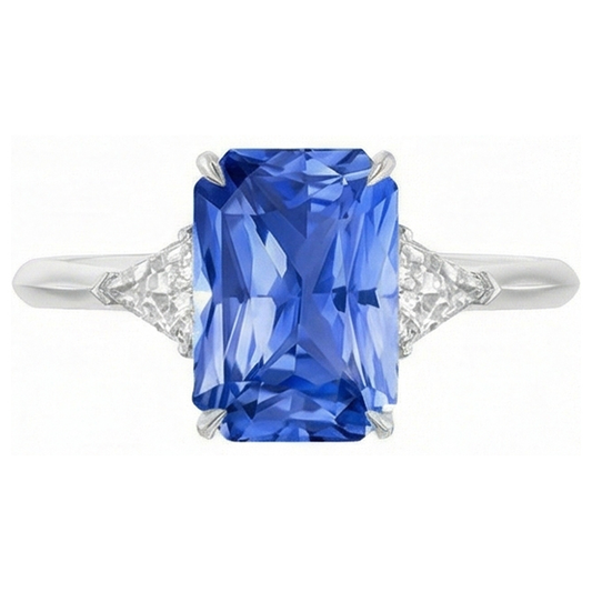 3 pietre blu zaffiro anello gioielli piccoli trilioni di diamanti 2.75 carati