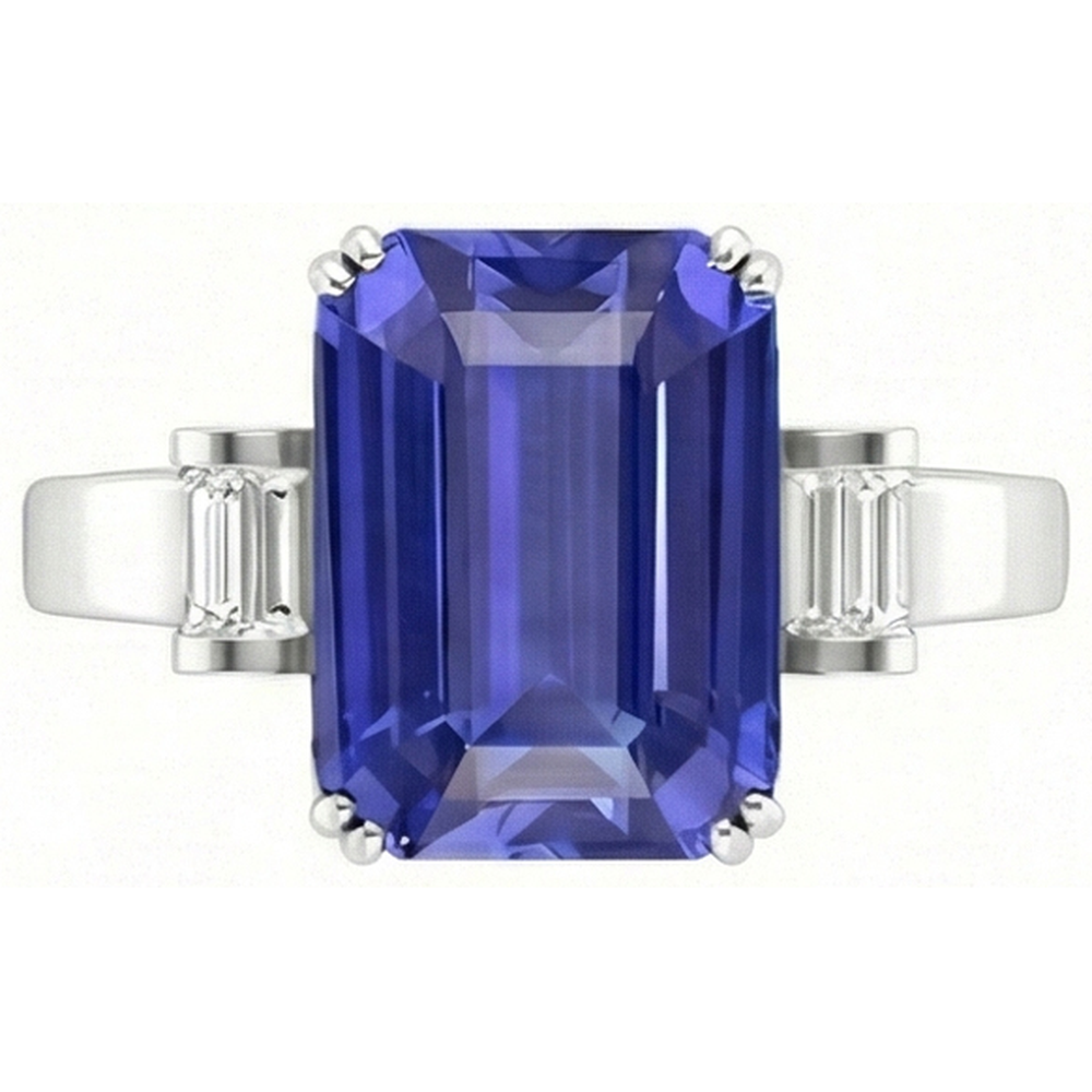 3 pietre blu zaffiro smeraldo anello 3 carati bar set diamanti baguette