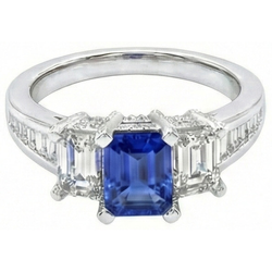3 pietre smeraldo diamante blu zaffiro anello canale impostato accenti 3 carati