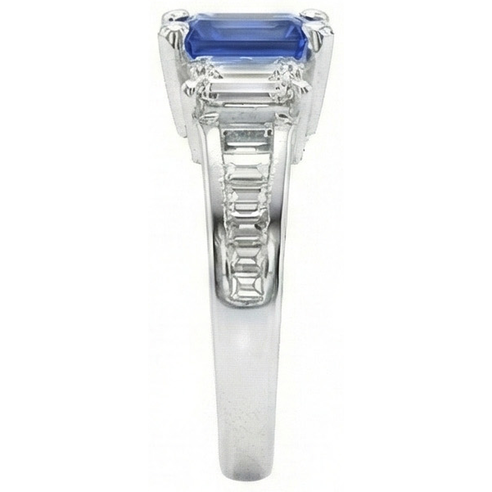 3 pietre smeraldo diamante blu zaffiro anello canale impostato accenti 3 carati