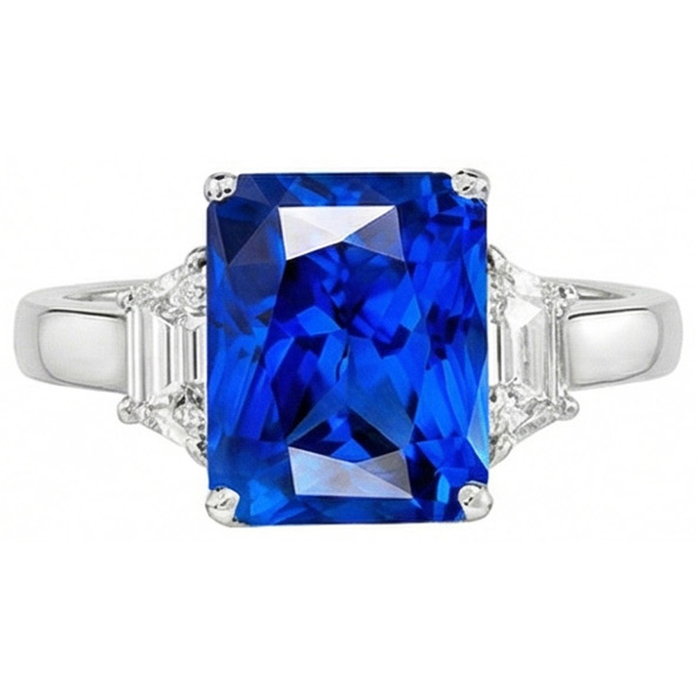 3 pietre trapezoidali diamante e zaffiro Srilanka taglio radiante 4 carati