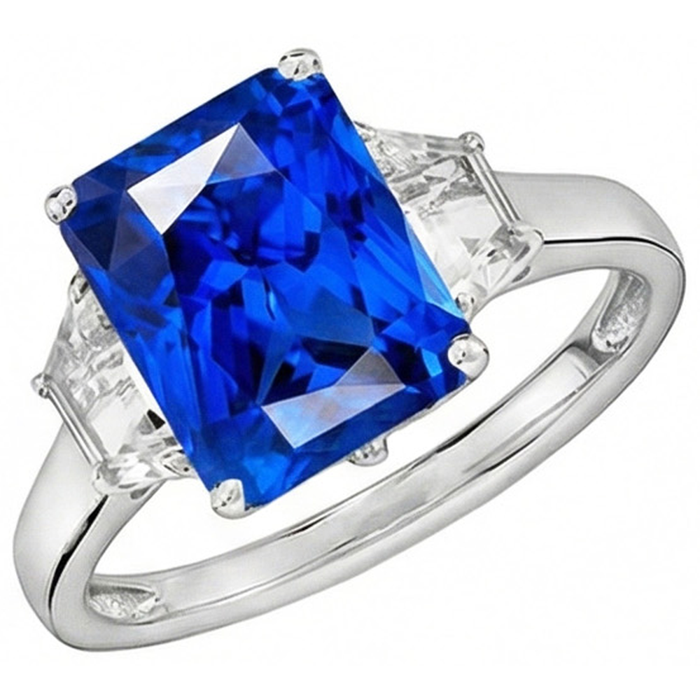 3 pietre trapezoidali diamante e zaffiro Srilanka taglio radiante 4 carati