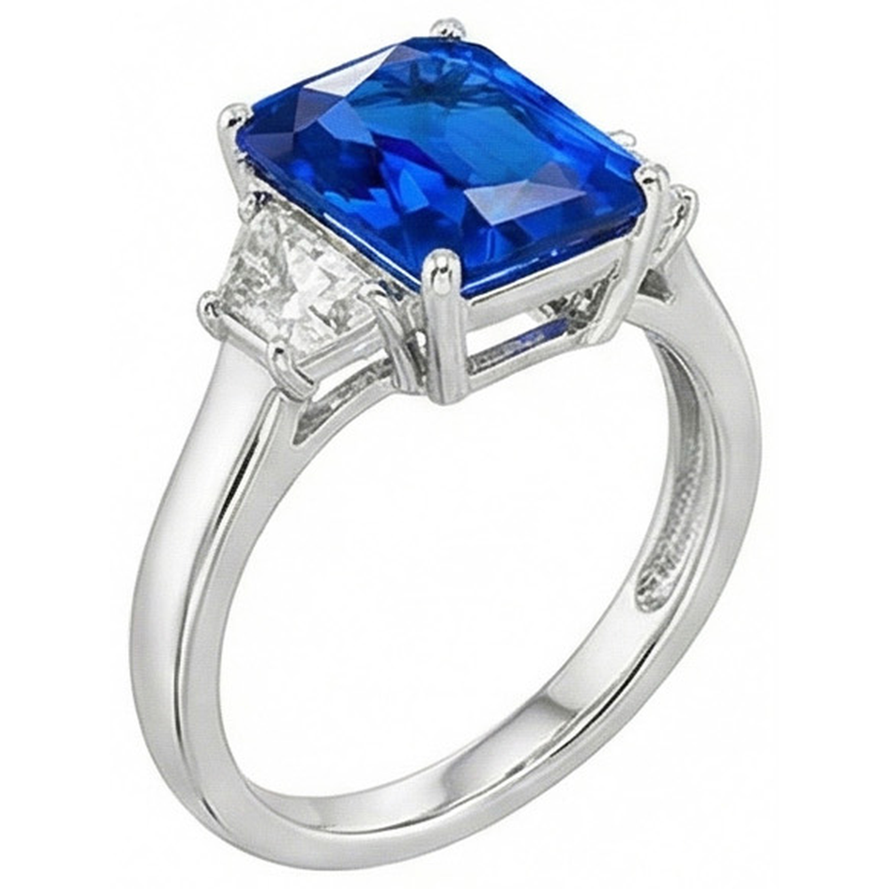 3 pietre trapezoidali diamante e zaffiro Srilanka taglio radiante 4 carati