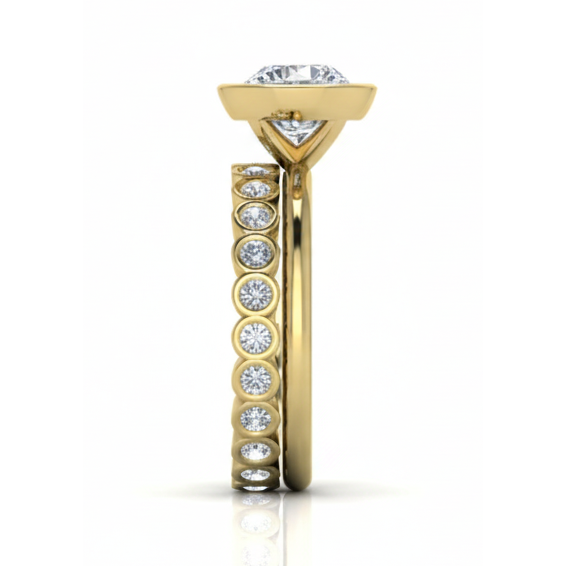 Taglio Brillante Diamante anello in Oro Giallo 14K – vista laterale