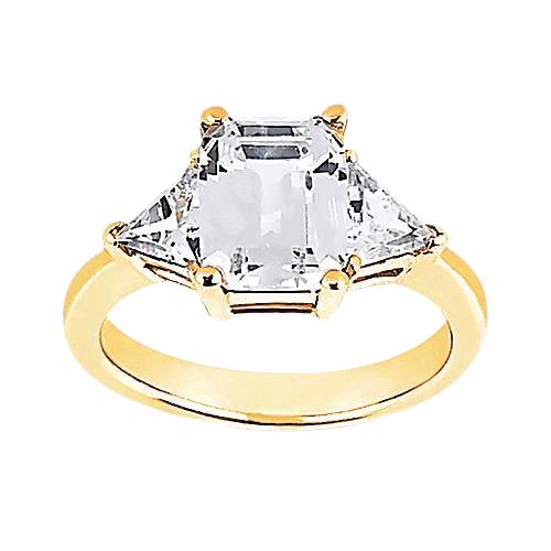 3.51 Ct. Anello Taglio Smeraldo In Oro Giallo Con Grandi Vero Diamanti E Tre Pietre Novità