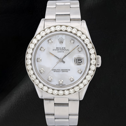 Orologio Rolex 34 mm Bracciale Oyster 1500 Quadrante con Diamanti in Madreperla Bianca