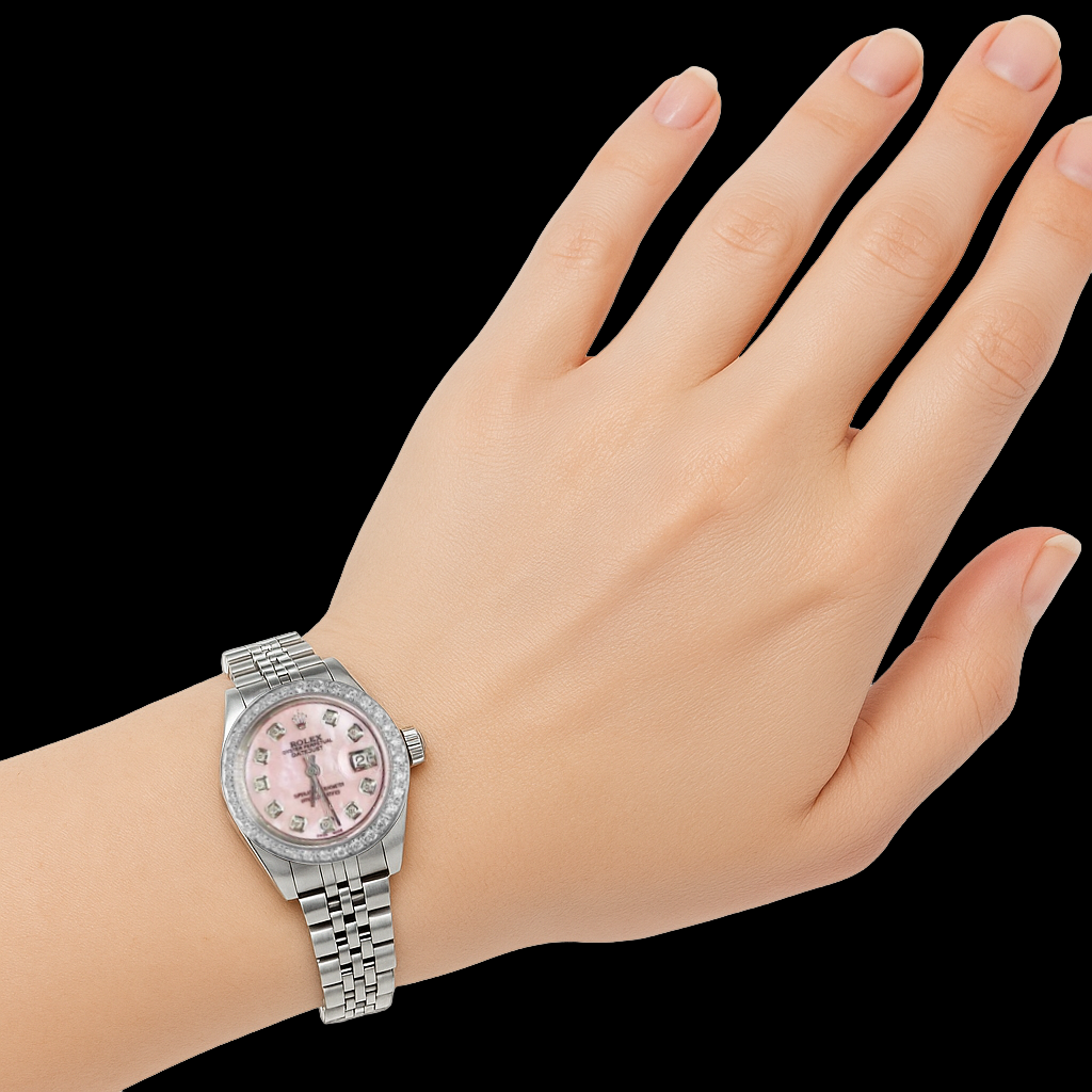 Rolex Datejust Acciaio inossidabile Bracciale Jubilee Madreperla rosa Quadrante con diamanti Orologio da donna
