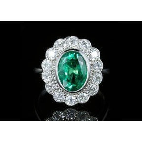3,75 carati Verde smeraldo ovale con diamante anello di fidanzamento in oro bianco 14k