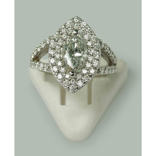 3 Carati Doppio Anello Di Fidanzamento Con Genuino Diamante Marquise Con Gambo Diviso