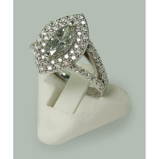 3 Carati Doppio Anello Di Fidanzamento Con Genuino Diamante Marquise Con Gambo Diviso