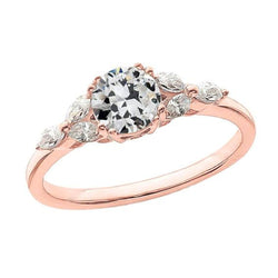 3 Carati Marquise E Anello Di Fidanzamento Con Naturale Diamanti A Taglio Antico Rotondo In Oro