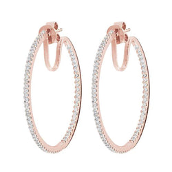 3 Carati Orecchini A Cerchio Con Genuino Diamanti Taglio Brillante Piccoli Oro Rosa 14K