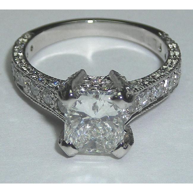 3 Carati Princess Cut Pave Naturale Diamond Anello Solitario Con Accenti