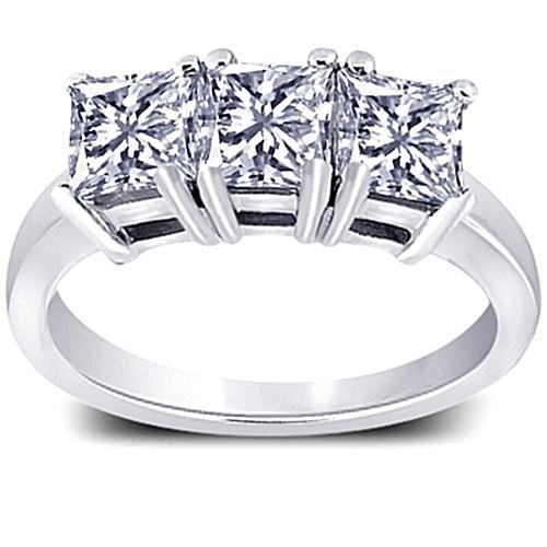 3 Carati Princess Naturale Diamonds Anello Di Fidanzamento Con Tre Pietre In Oro Bianco 14K