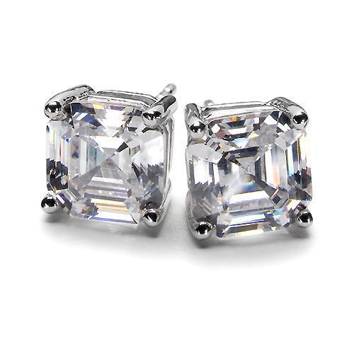 3 Carati Studs Genuino Diamond Orecchino Da Donna In Oro Bianco Con Diamante Asscher