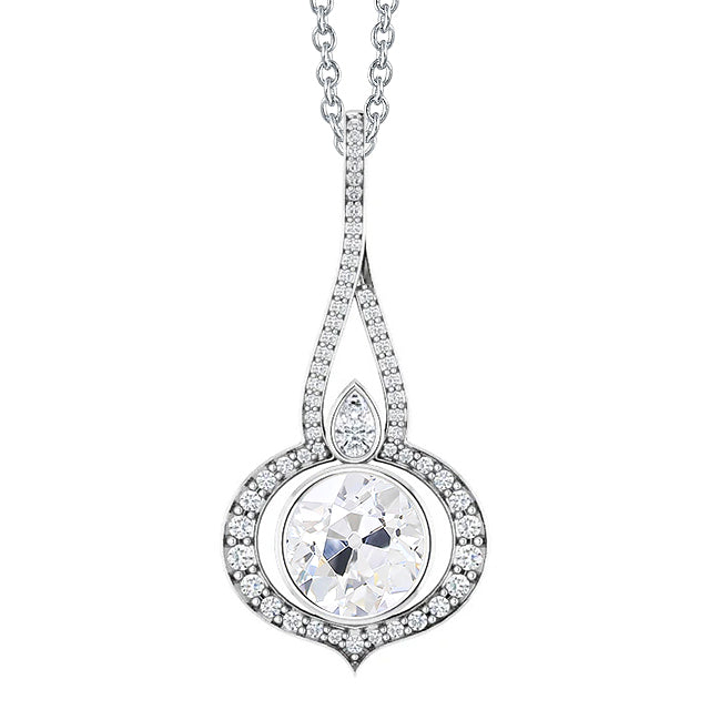 Cuscino Antico Diamante Fine anello in Oro 14 Carati Bianco – vista principale