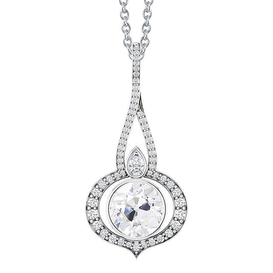 Cuscino Antico Diamante Fine anello in Oro 14 Carati Bianco – vista principale