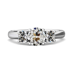 3 Pietre Anniversario Anello Tondo Vecchio Miniera Taglio Genuino Diamante 4 Carati